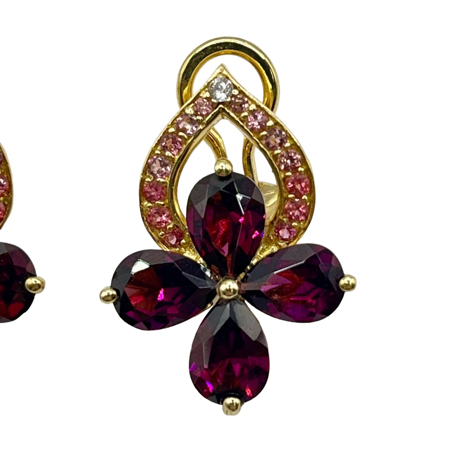 925 Sterling Silver Rhodolite Garnet Flower Drop Stud Earrings Classy Formal