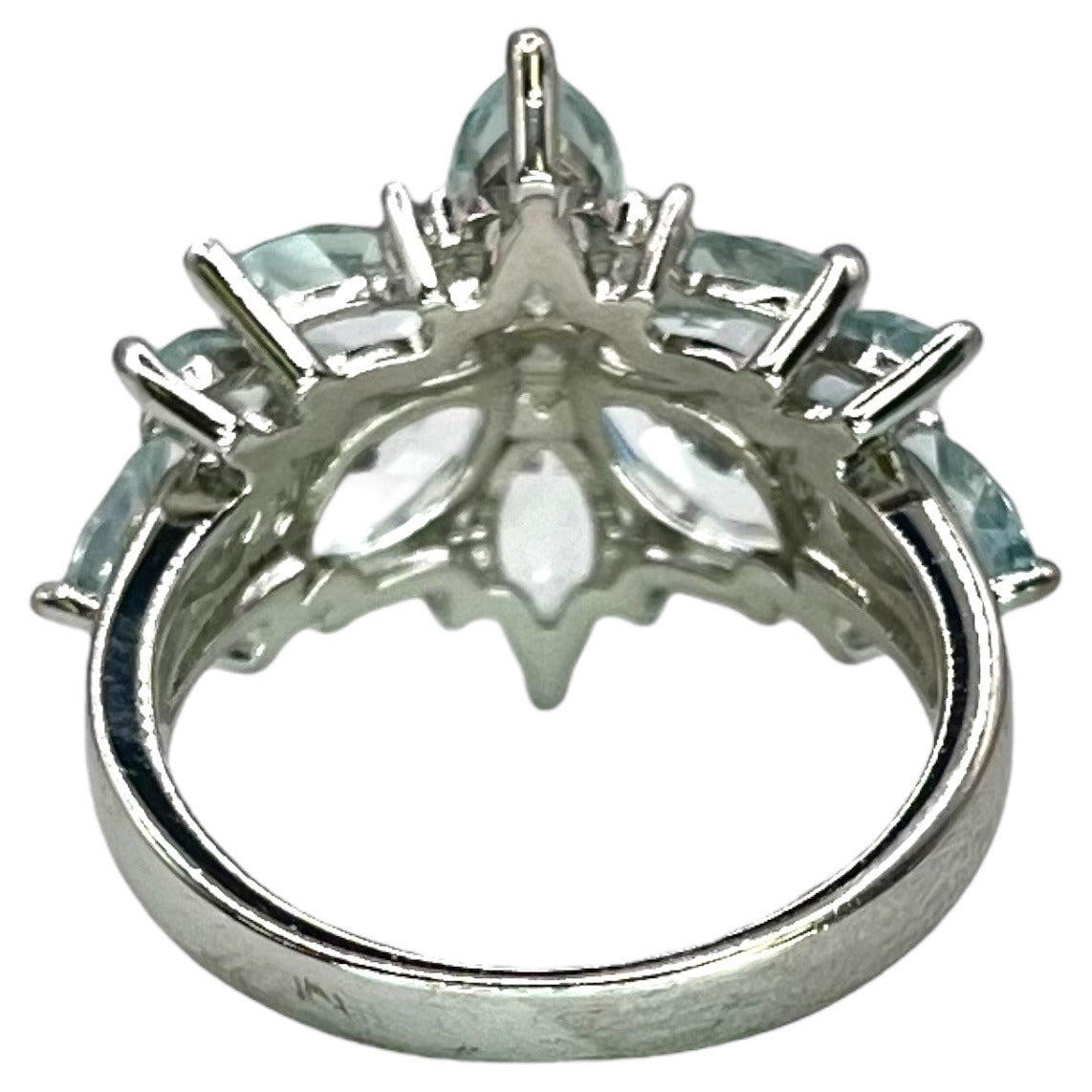 Sterling Silver Lab Aquamarine Flower Burst Sz 8 Ring Cluster Statement Cocktail