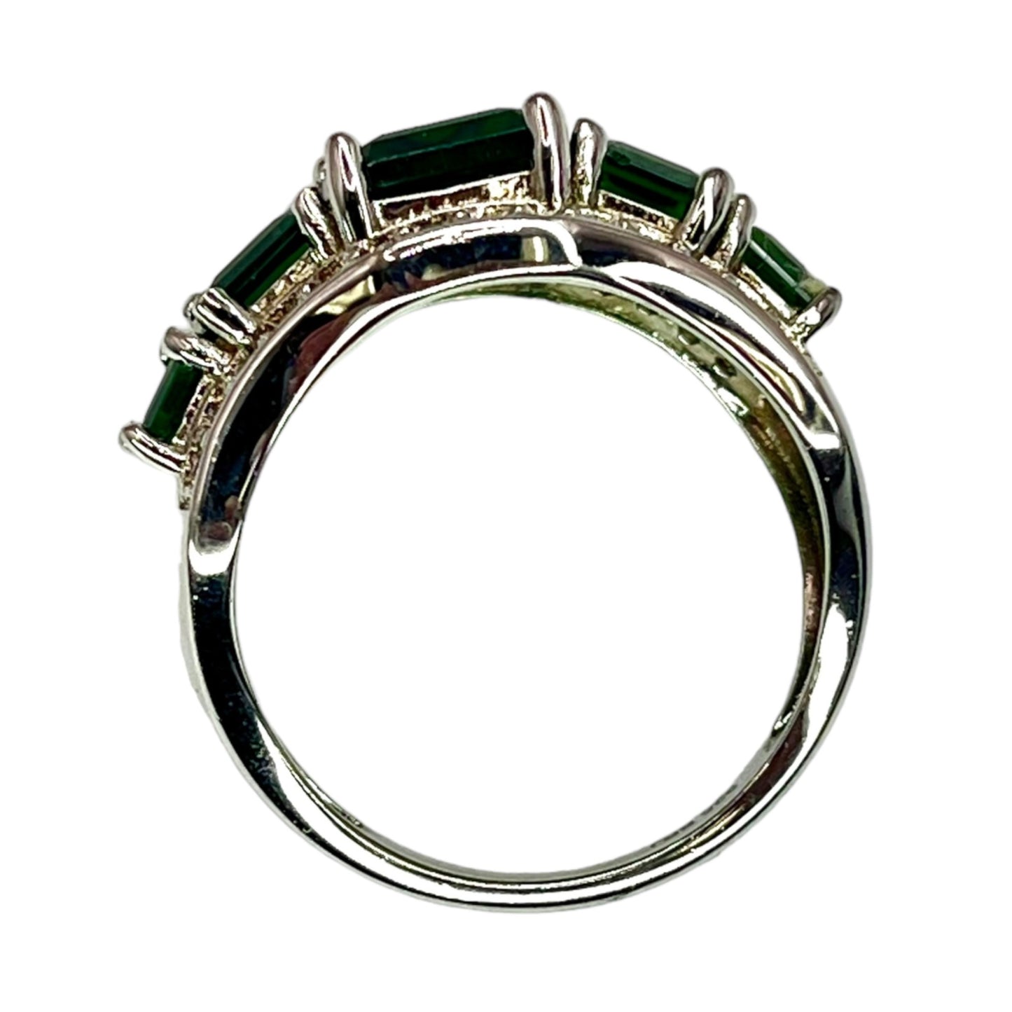 925 Sterling Silver Chrome Diopside CZ Accent Cocktail Ring Size 7.75 Colorful