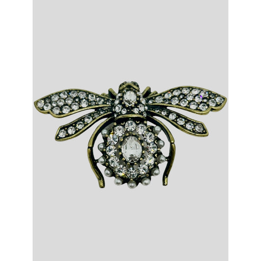 Joan Rivers Bee Pin Brooch Crystals Signed Animal Bug Statement Clear Green