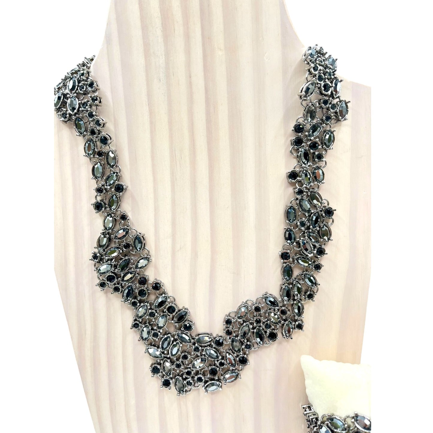 St. John Women's Crystal Collar Necklace and Bracelet Set Silver Tone Filigree