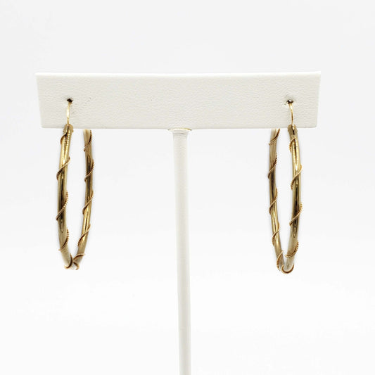 Twist Wrap Dangle Hoop Earrings 1-1/2" Diameter 14k Gold