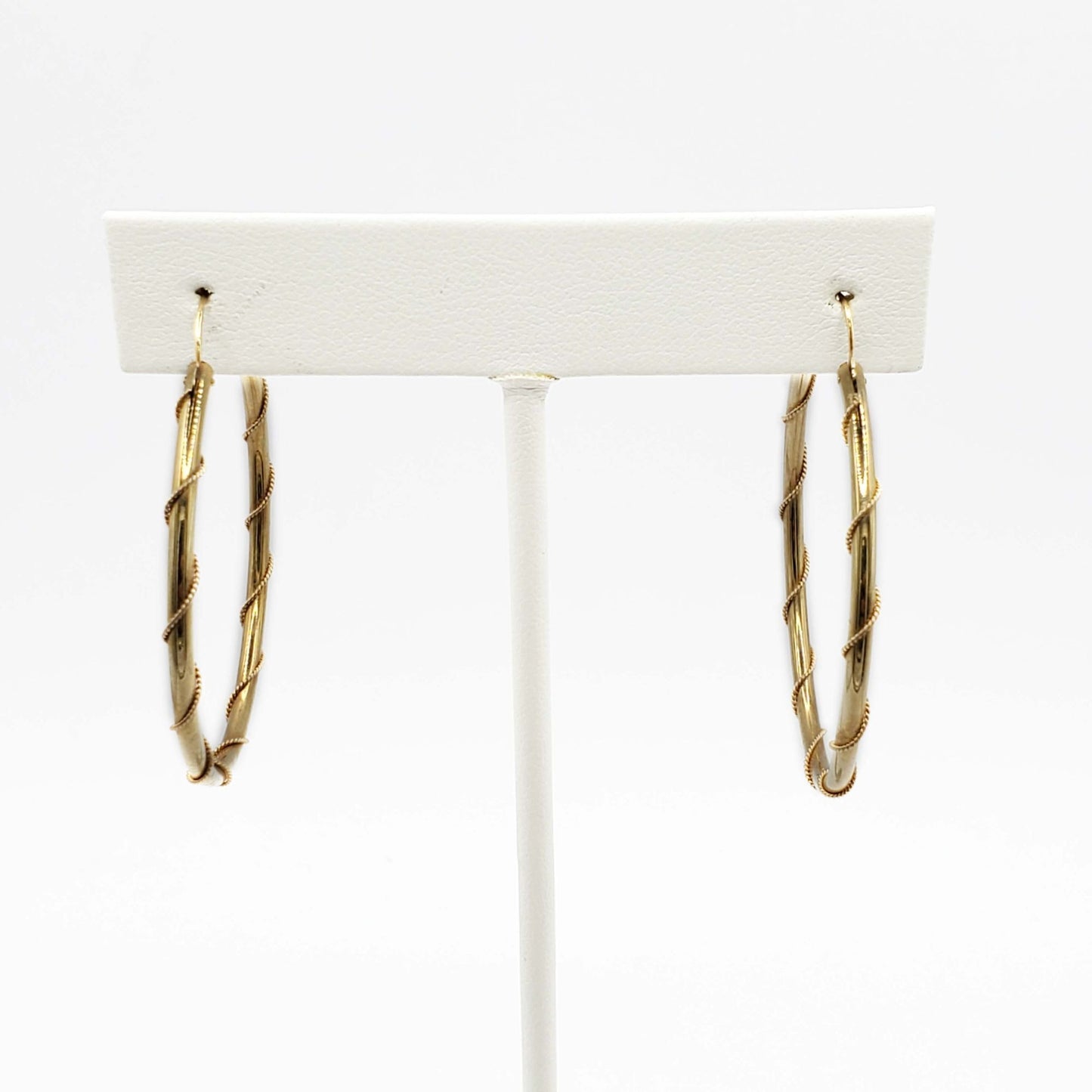 Twist Wrap Dangle Hoop Earrings 1-1/2" Diameter 14k Gold