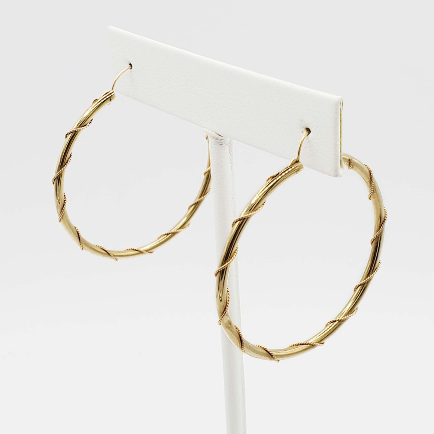 Twist Wrap Dangle Hoop Earrings 1-1/2" Diameter 14k Gold