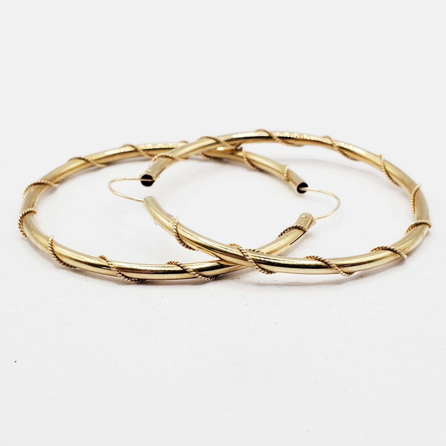 Twist Wrap Dangle Hoop Earrings 1-1/2" Diameter 14k Gold