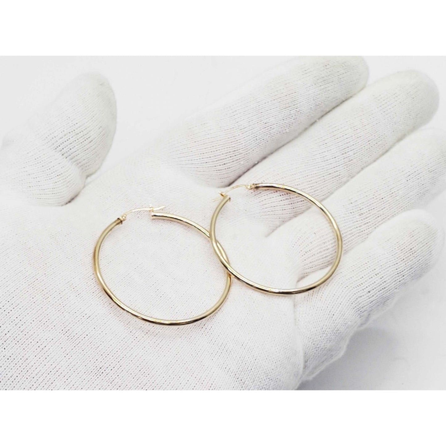 2mm Wide Hoop Earrings 14k Gold 1-5/8" Diameter