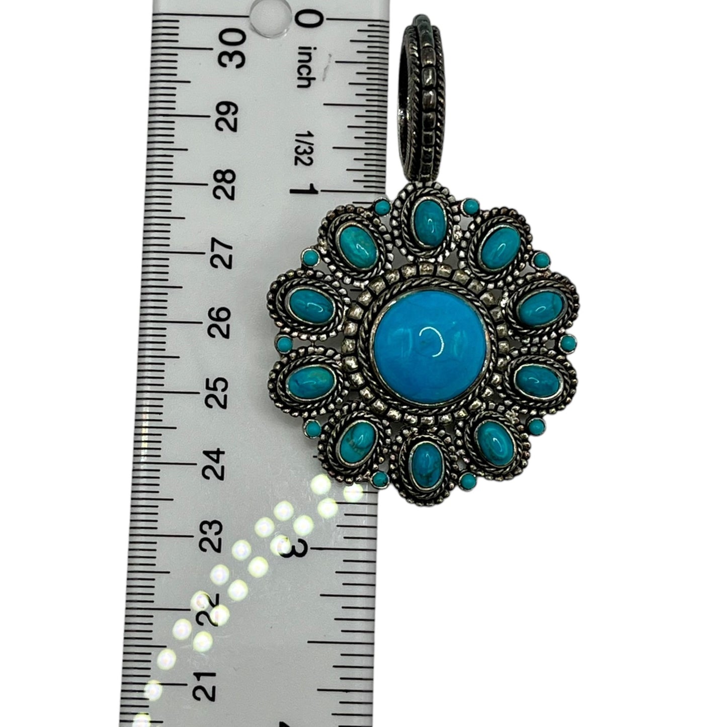 R.J. Graziano Faux Turquoise Silver Plated Pendant Flower Southwestern Bohemian