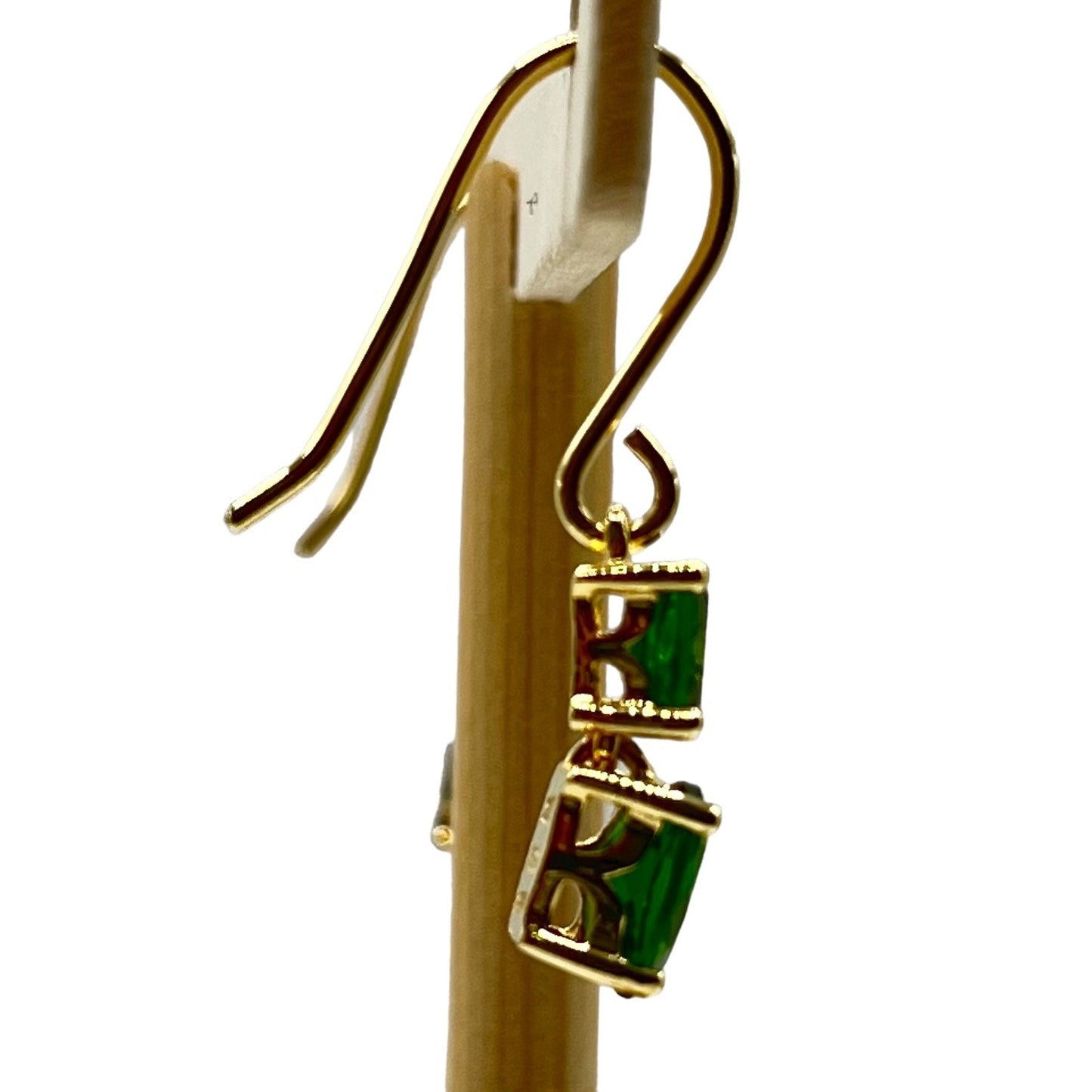 925 Sterling Silver Gold Layered Dangle Drop Earrings Green Stone Formal Elegant