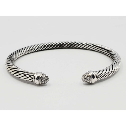 David Yurman Classic Cable Cuff Bracelet 5mm Diamond Dome Sterling Silver Large