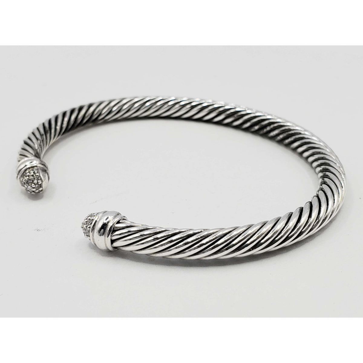 David Yurman Classic Cable Cuff Bracelet 5mm Diamond Dome Sterling Silver Large
