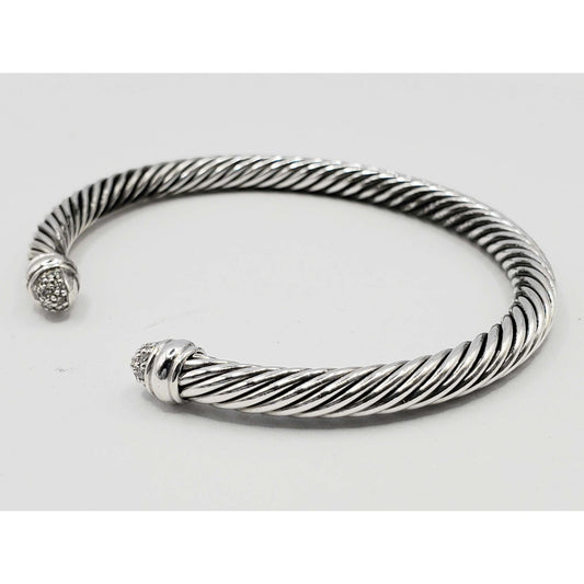 David Yurman Classic Cable Cuff Bracelet 5mm Diamond Dome Sterling Silver Large