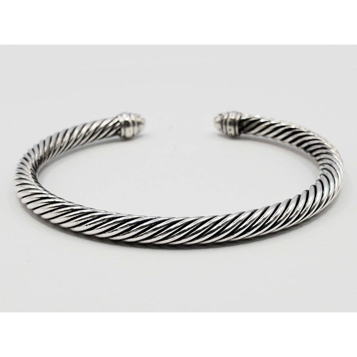 David Yurman Classic Cable Cuff Bracelet 5mm Diamond Dome Sterling Silver Large