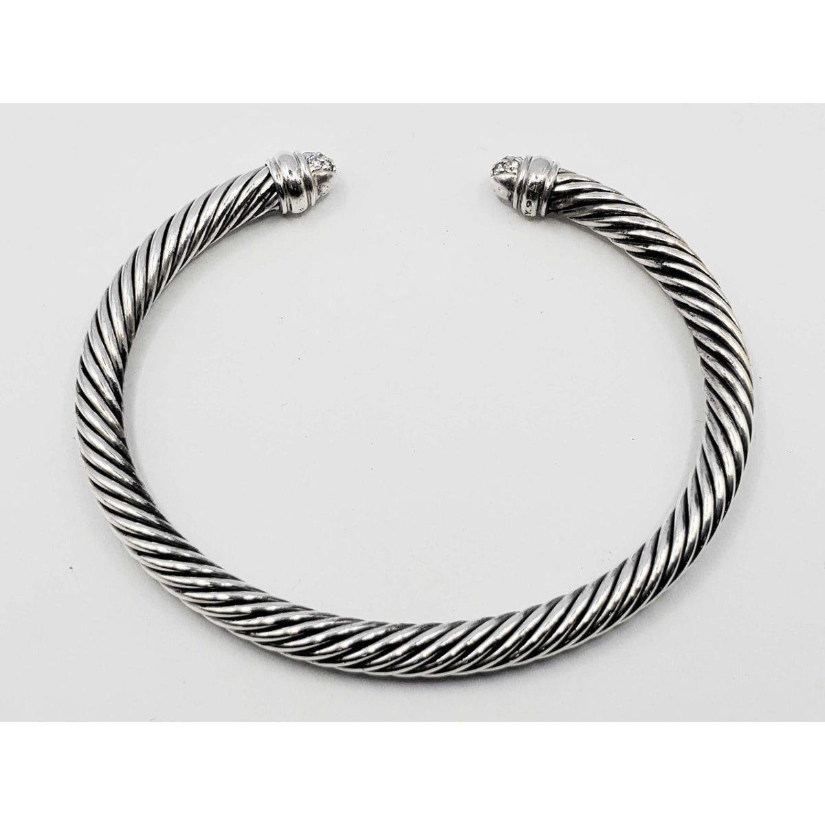 David Yurman Classic Cable Cuff Bracelet 5mm Diamond Dome Sterling Silver Large