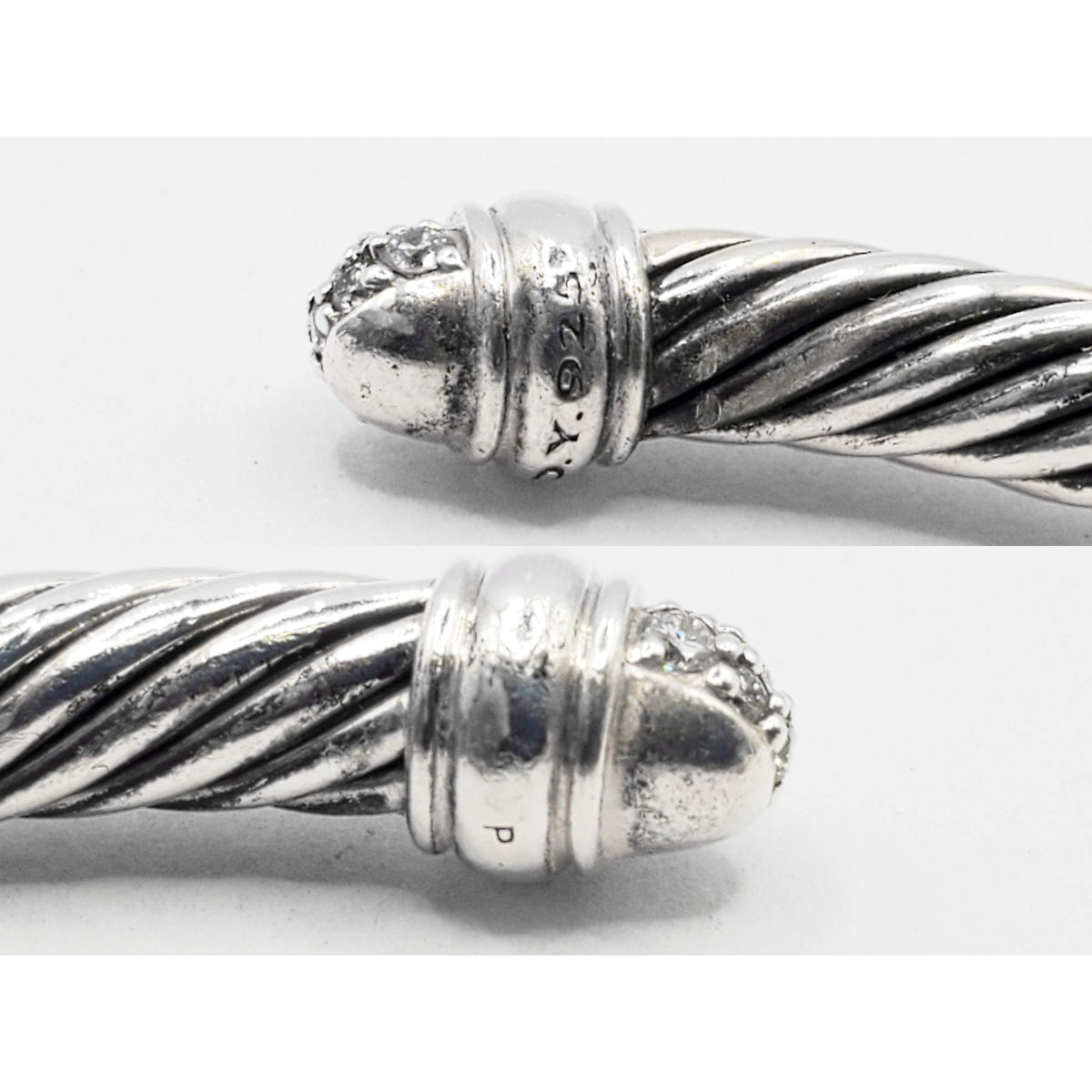 David Yurman Classic Cable Cuff Bracelet 5mm Diamond Dome Sterling Silver Large