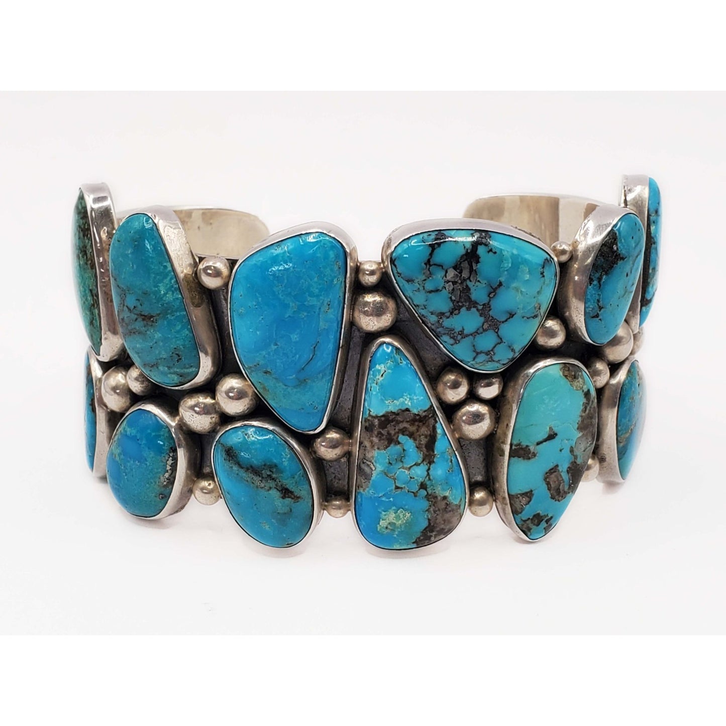 Nakai Navajo Freeform Turquoise Cabochon Cuff Bracelet Sterling Silver