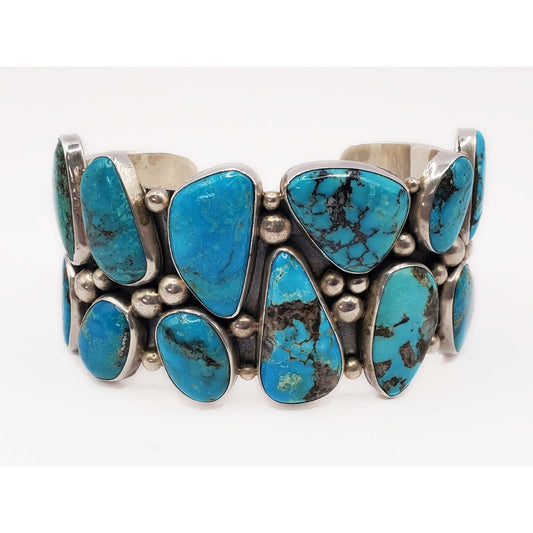 Nakai Navajo Freeform Turquoise Cabochon Cuff Bracelet Sterling Silver