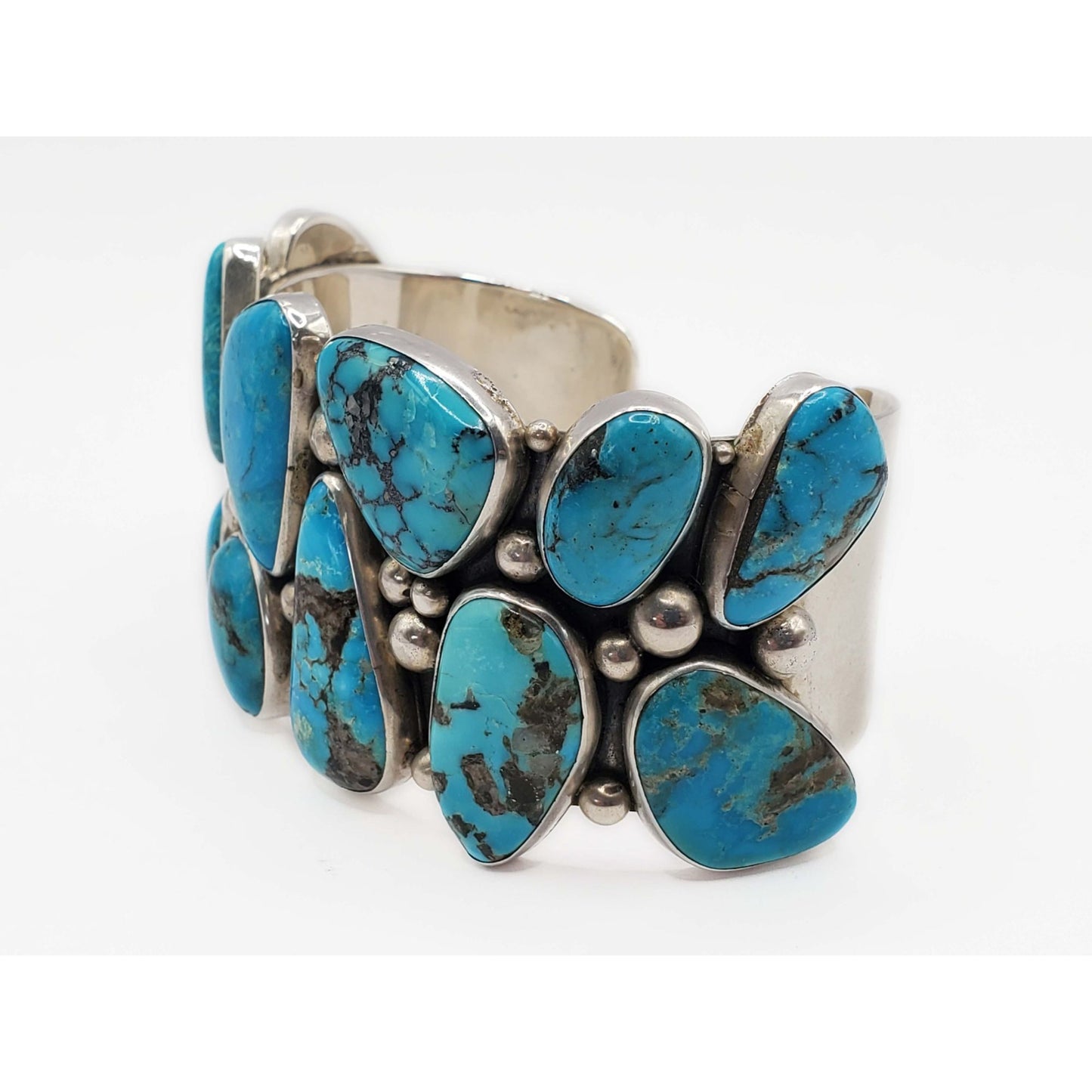 Nakai Navajo Freeform Turquoise Cabochon Cuff Bracelet Sterling Silver