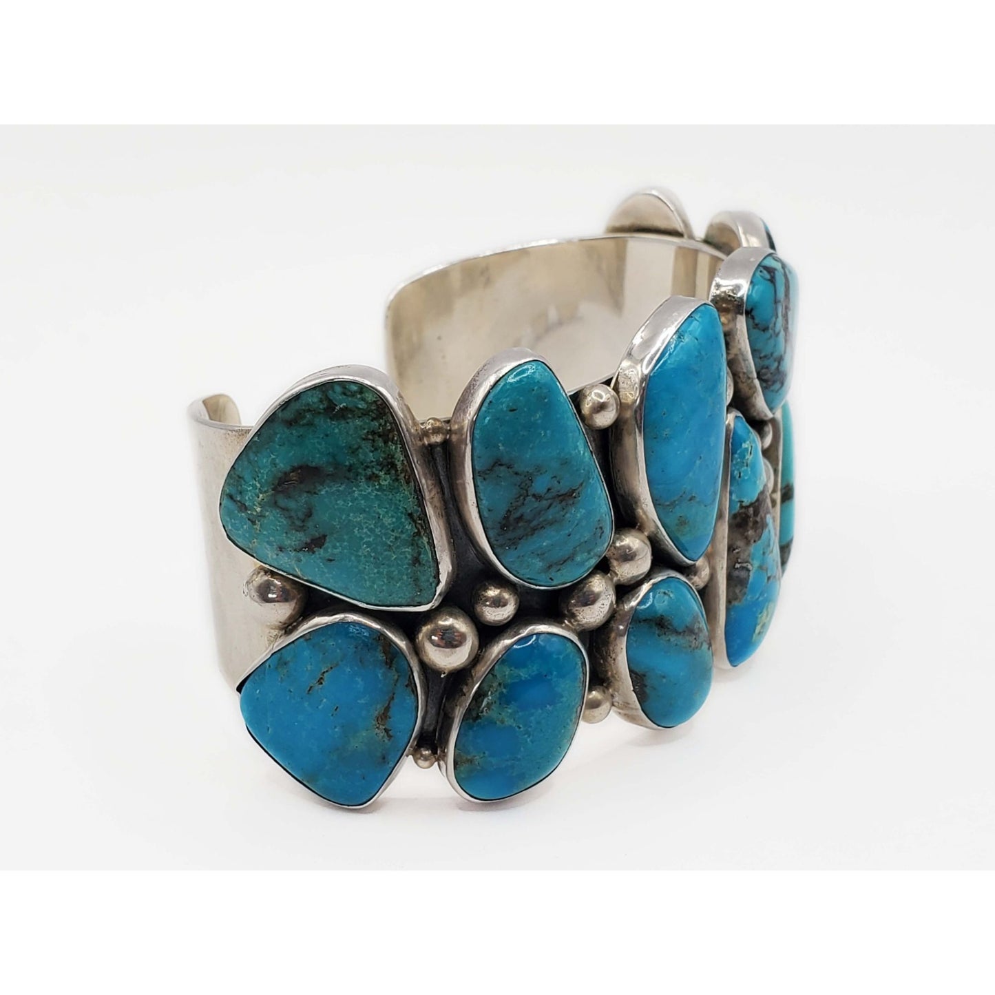 Nakai Navajo Freeform Turquoise Cabochon Cuff Bracelet Sterling Silver