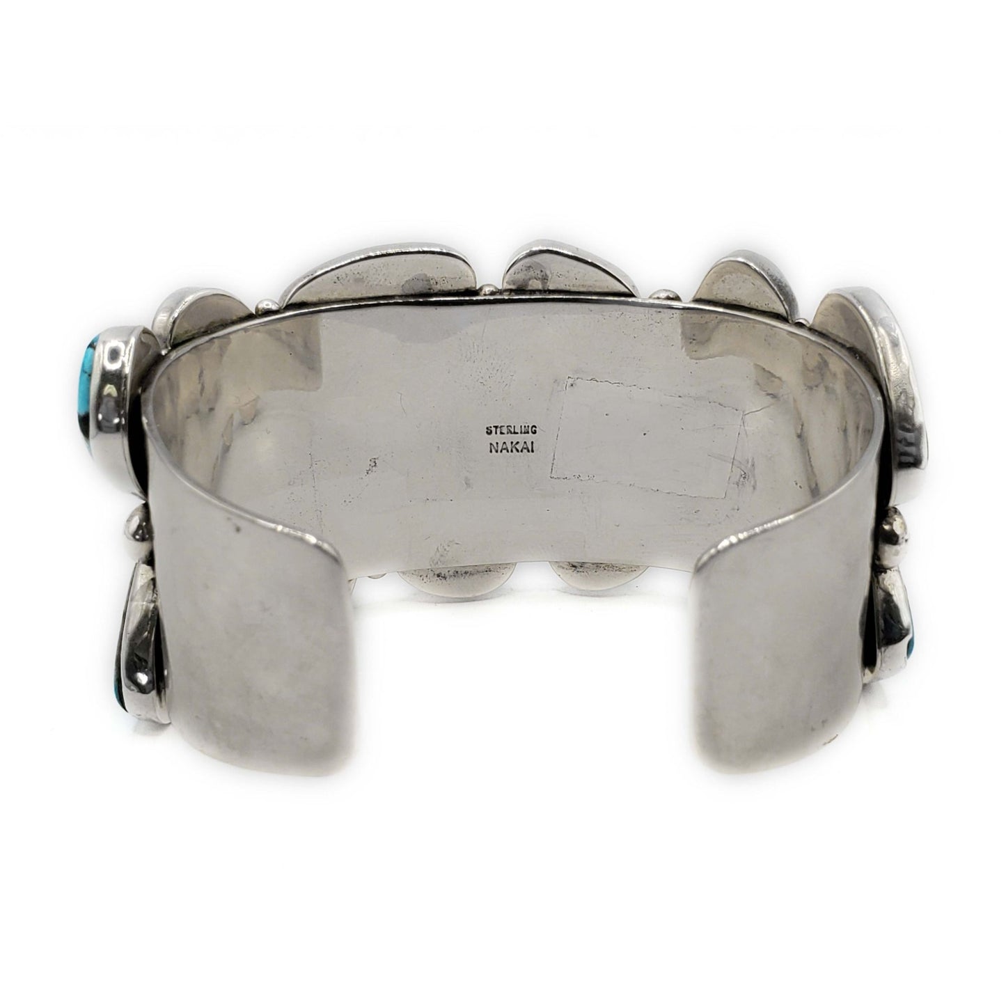 Nakai Navajo Freeform Turquoise Cabochon Cuff Bracelet Sterling Silver