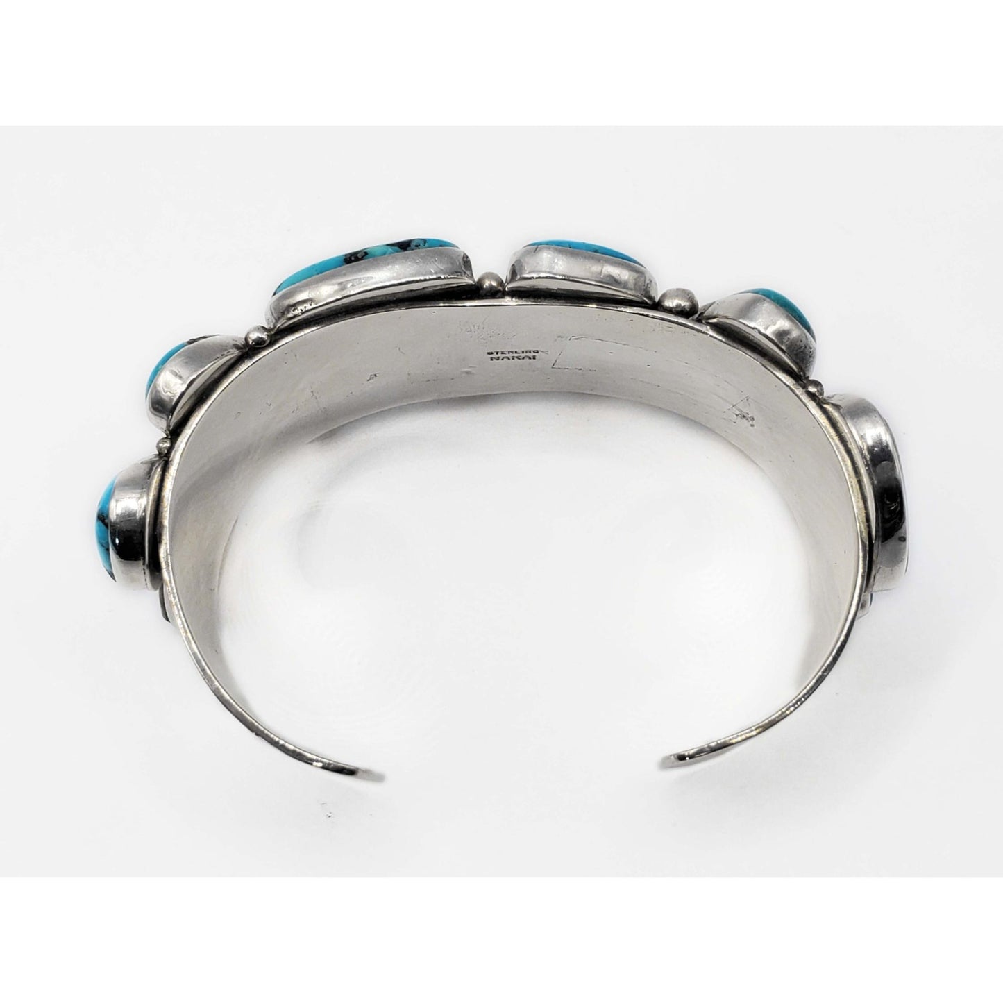 Nakai Navajo Freeform Turquoise Cabochon Cuff Bracelet Sterling Silver