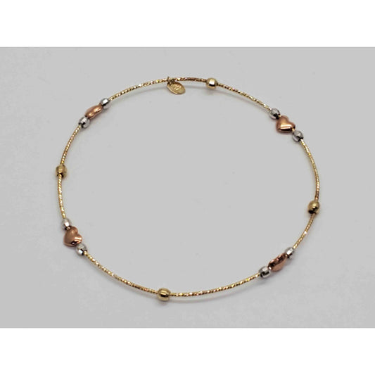 Heart Charm Bead Love Bracelet 14k Multi-Tone Gold