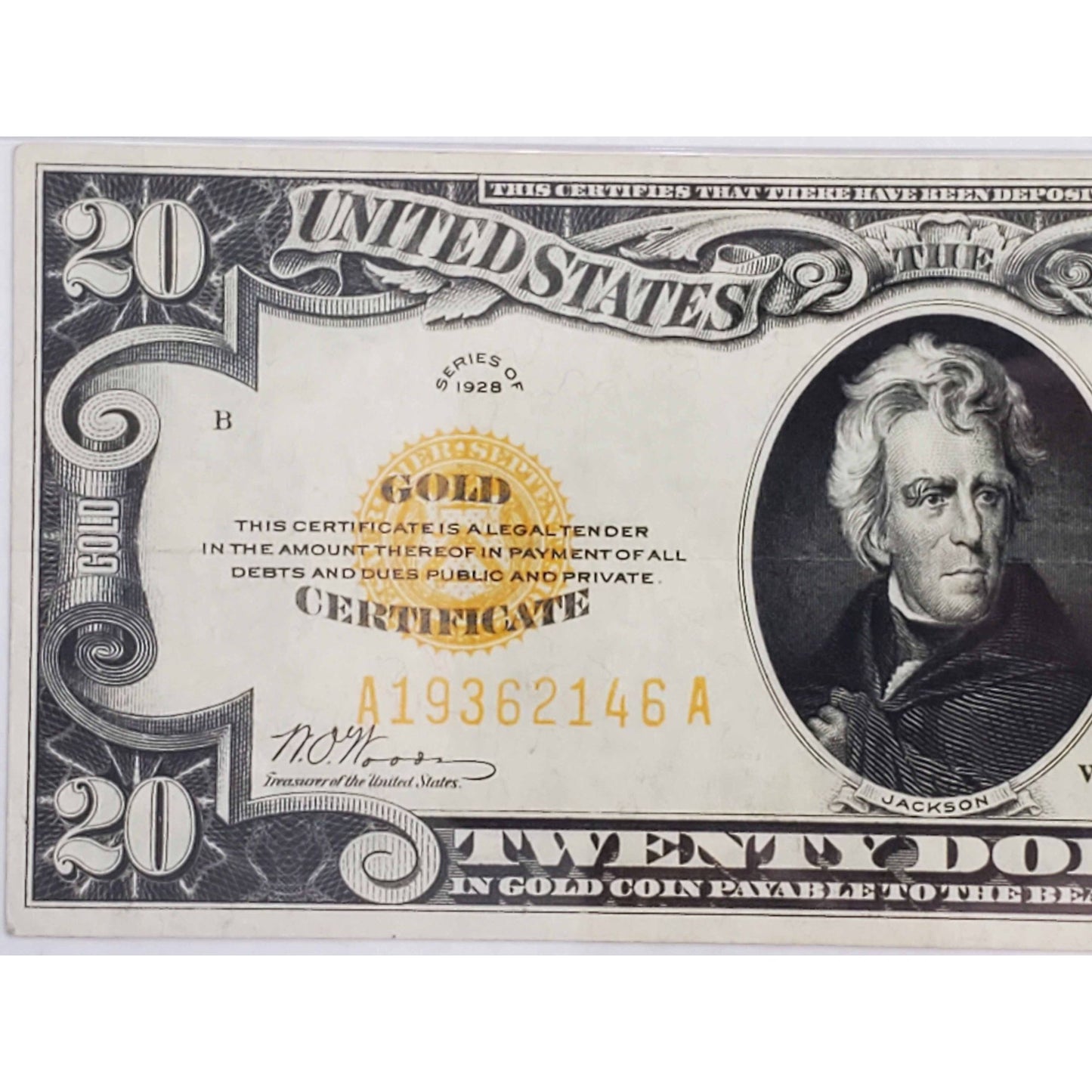 1928 $20 Gold Certificate #A19362146A PMG 35 Choice Very Fine