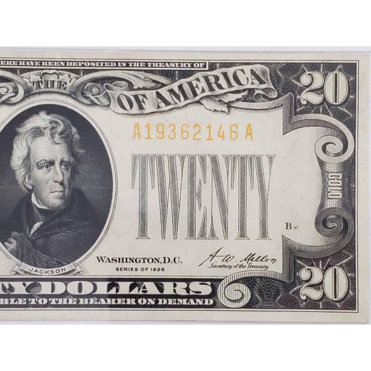 1928 $20 Gold Certificate #A19362146A PMG 35 Choice Very Fine