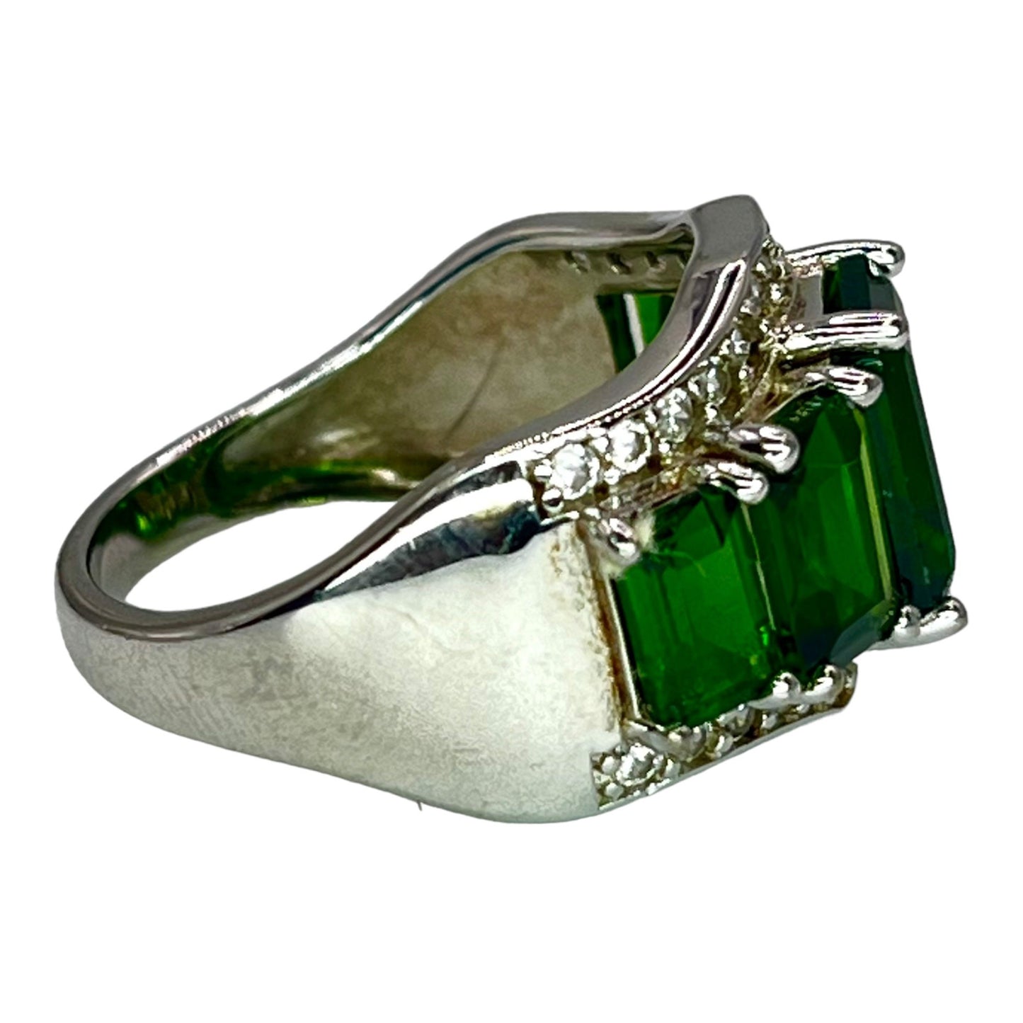 925 Sterling Silver Chrome Diopside CZ Accent Cocktail Ring Size 7.75 Colorful