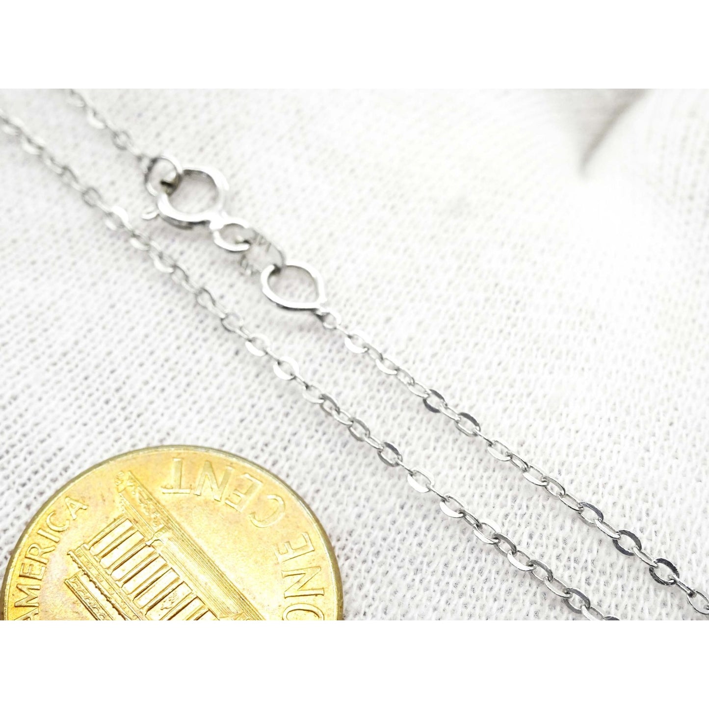 Thin Oval Link Chain Necklace 18" 14k White Gold