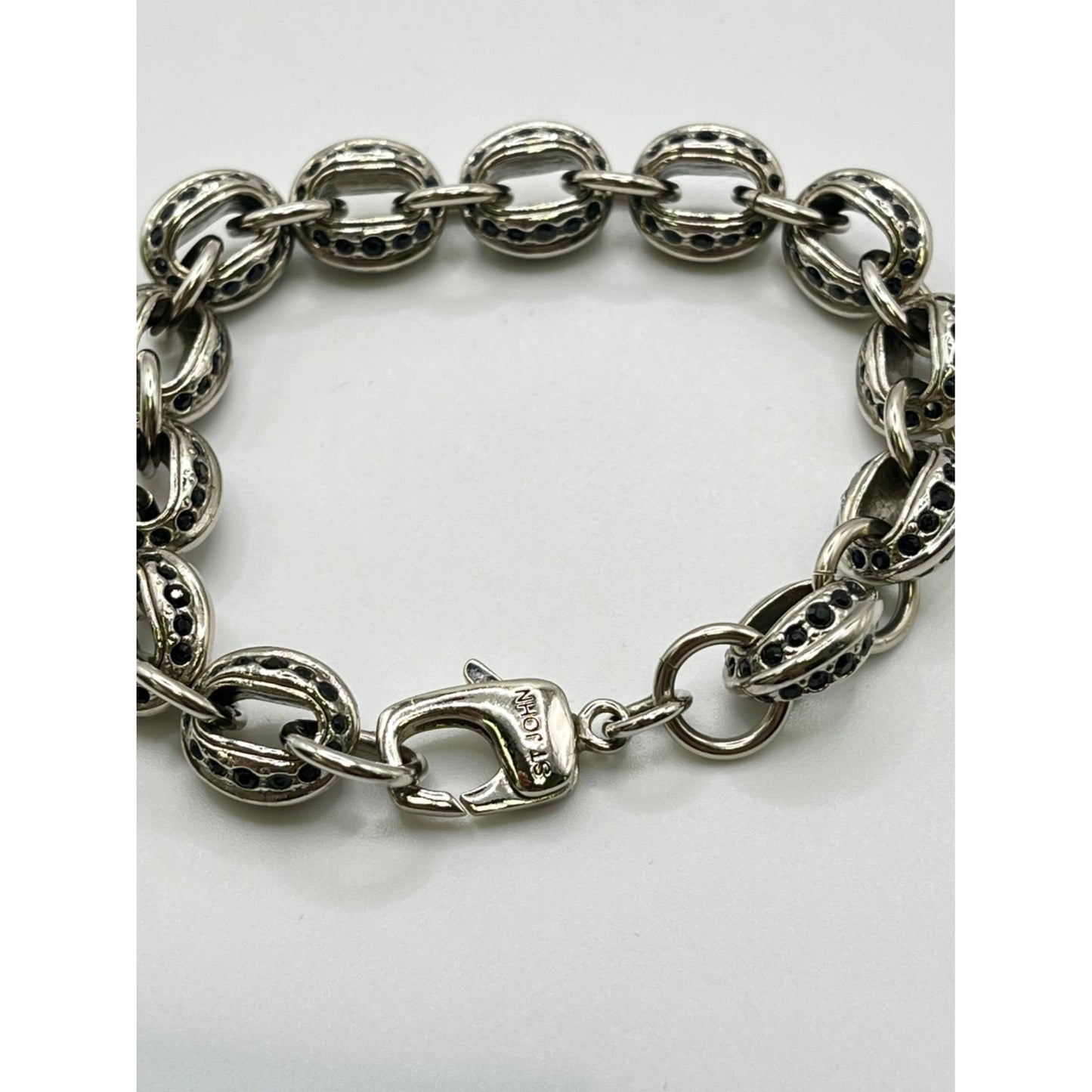 St. John Women's Silver Tone Link Bracelet Black Crystal Basic Classic