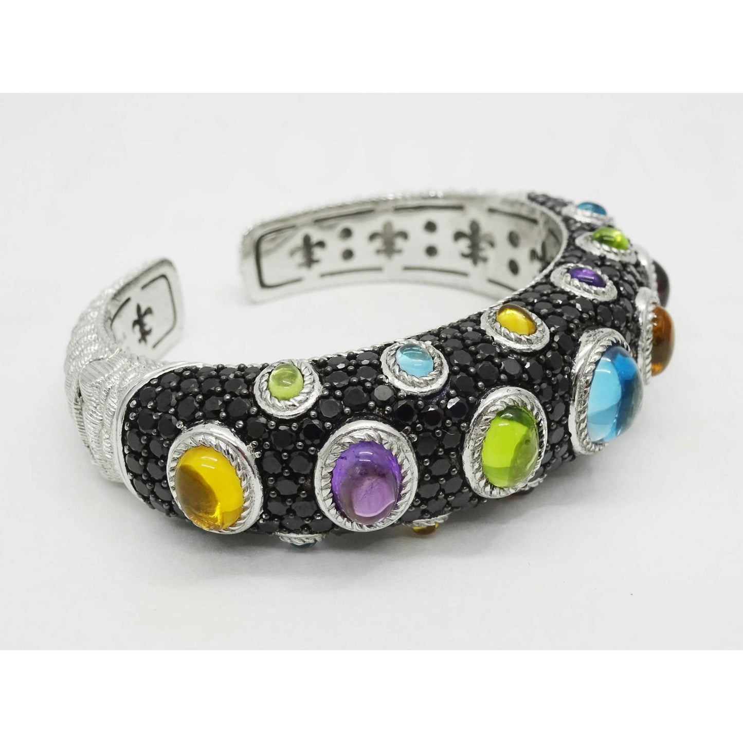 Judith Ripka Multi Gem Cuff Bracelet Sterling Silver