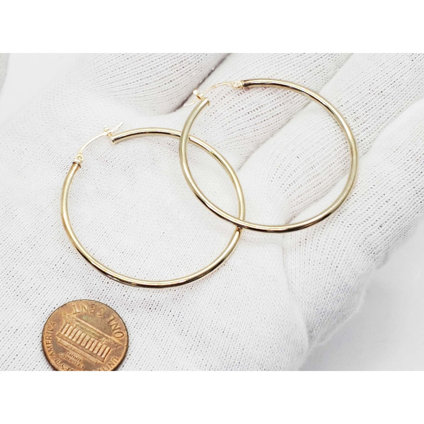 2mm Wide Hoop Earrings 14k Gold 1-5/8" Diameter