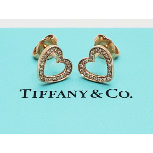 Tiffany & Co 0.08 ctw Diamond Open Heart Stud Earrings 18k Gold