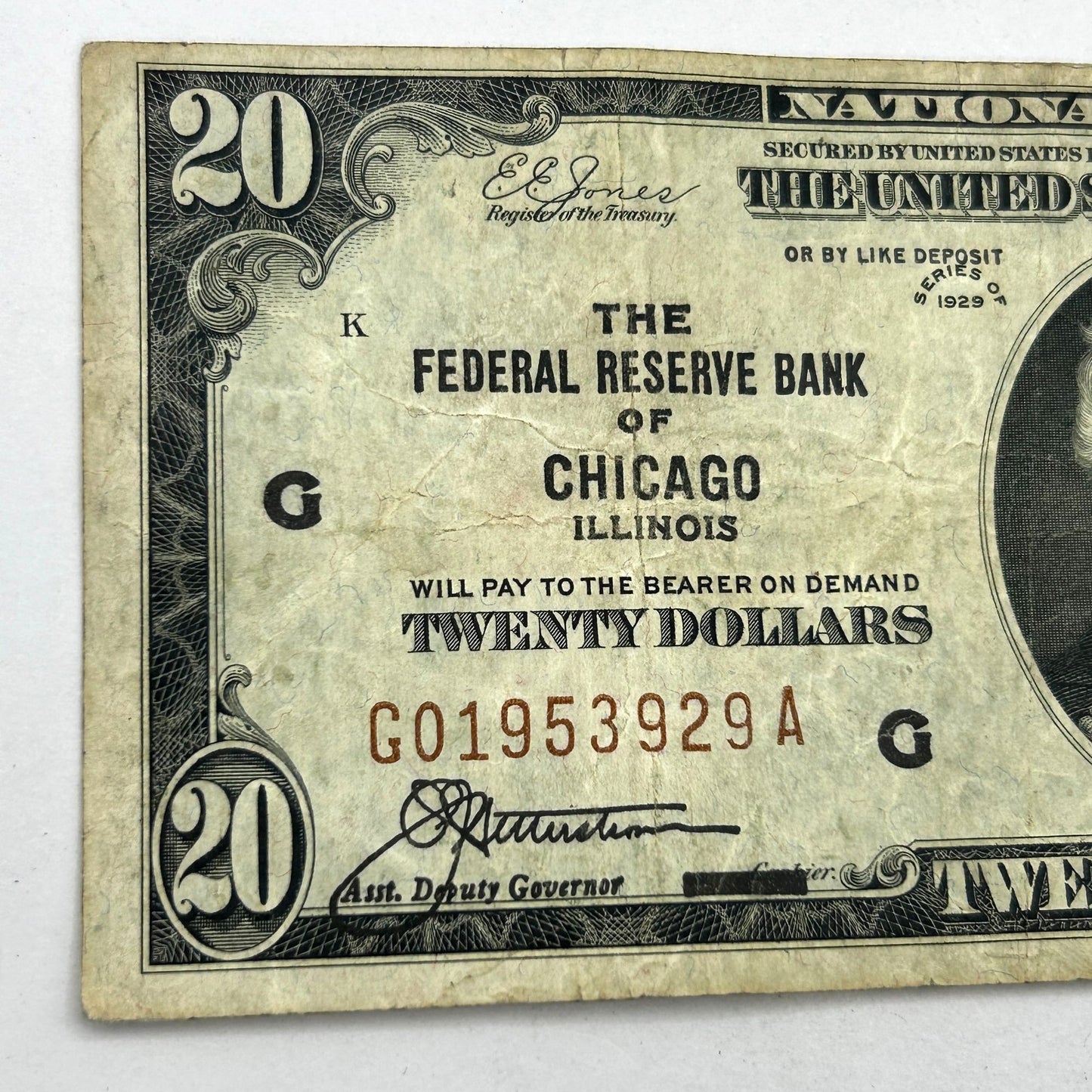 Series of 1929 $20 FRN G-Chicago, Brown Seal, Circ VF