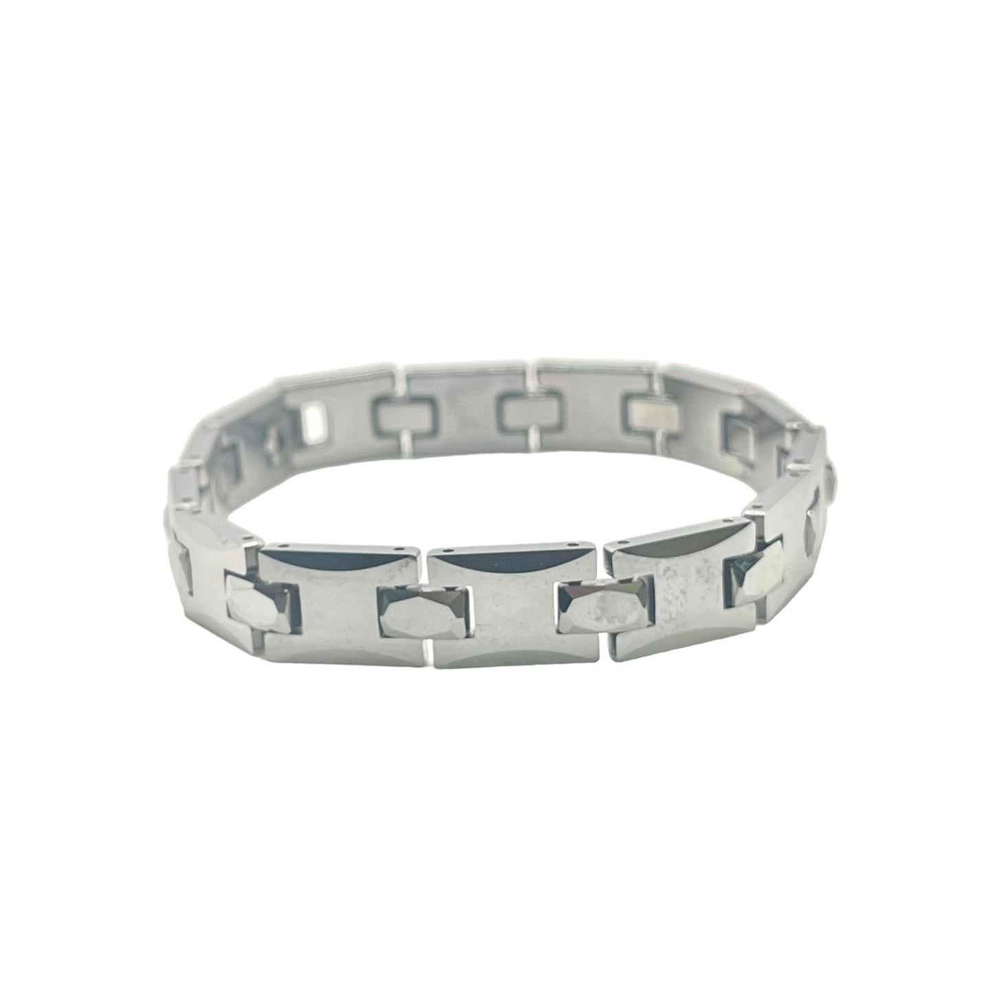 Men's Rectangular Link Tungsten Silver Tone Bracelet Classic Basic