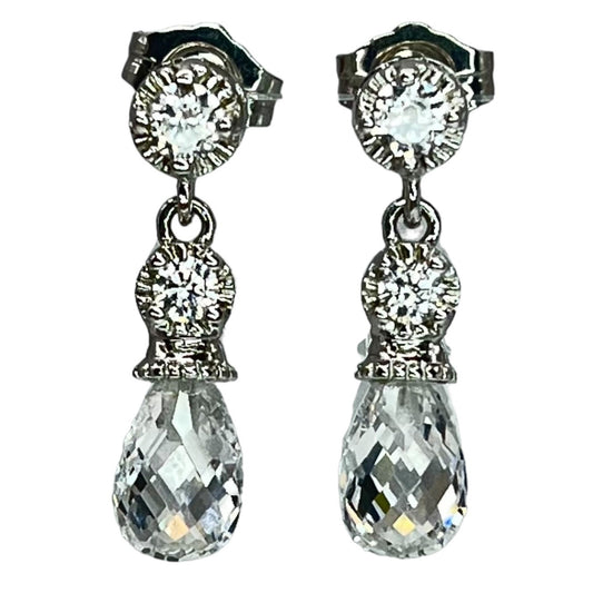 925 Sterling Silver MEDA CZ Crystal Bead Drop Dangle Earrings Formal Elegant