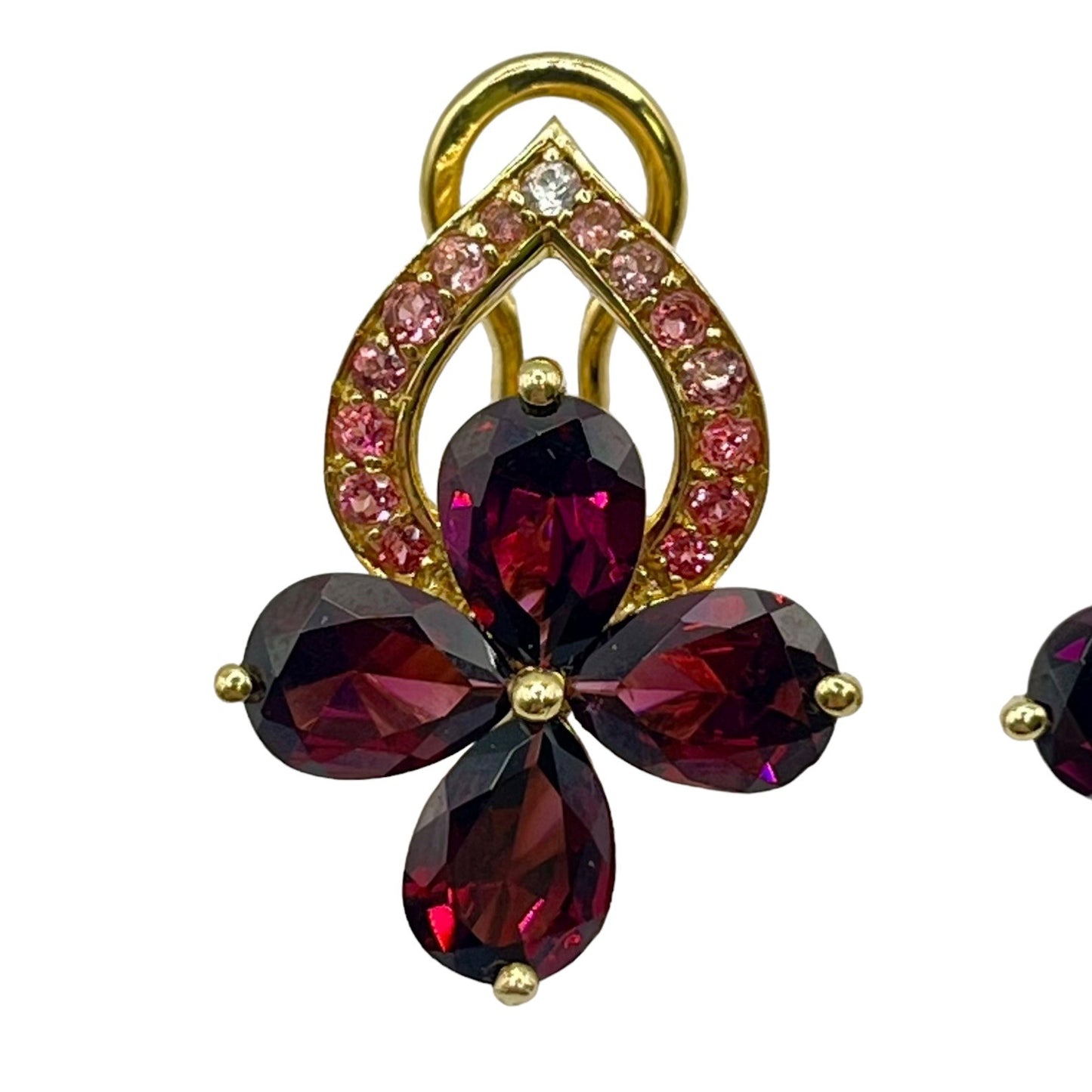 925 Sterling Silver Rhodolite Garnet Flower Drop Stud Earrings Classy Formal