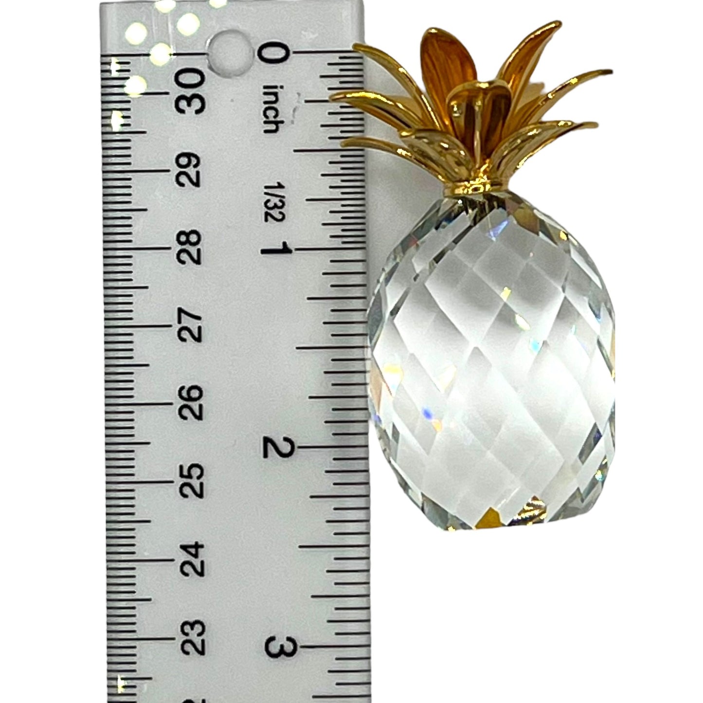 Vintage Swarovski Small Crystal Pineapple Figurine Gold Tone Leaves Collectible