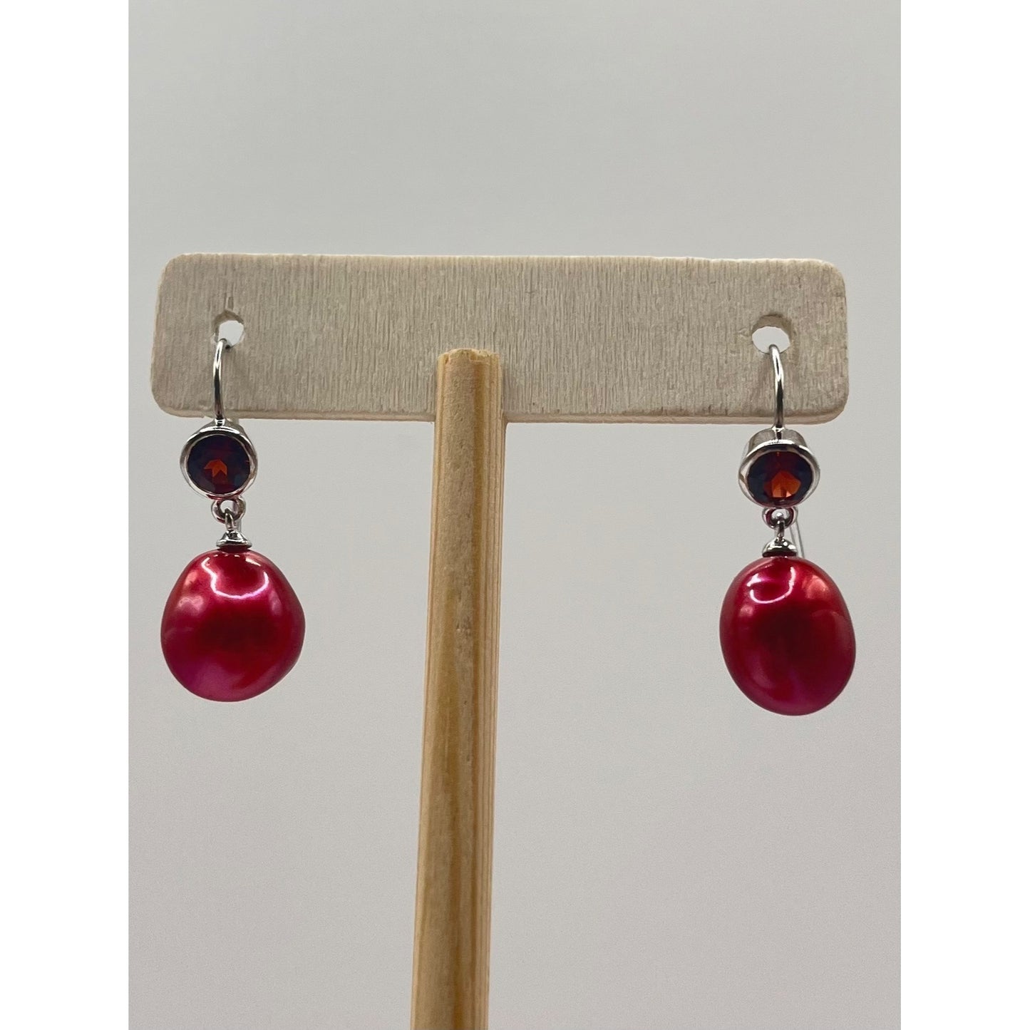 925 Sterling Silver Red Faux Pearl Drop Dangle Earrings Colorful Statement