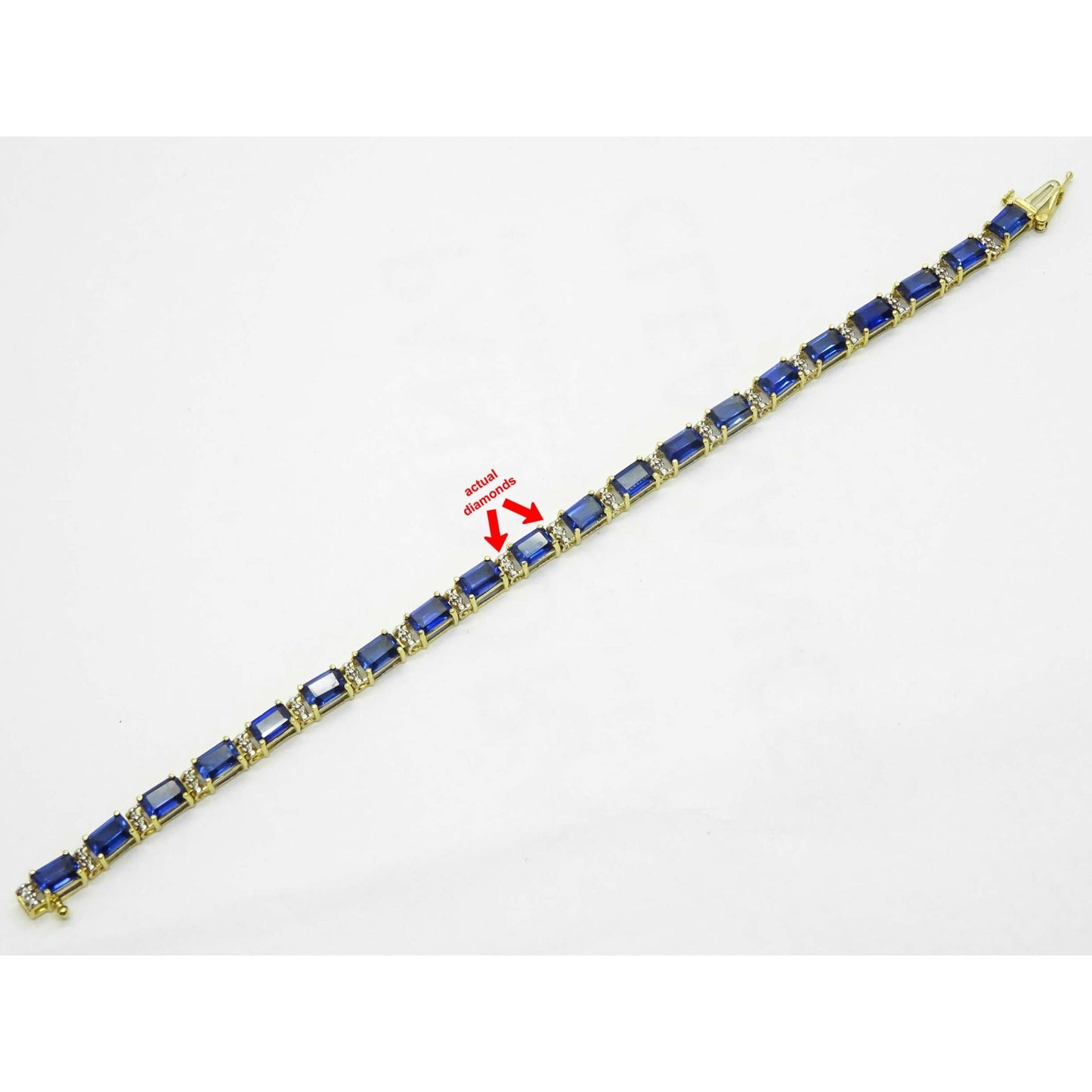 Lab-Created Em-Cut Sapphire & Natural Diamond Accent Tennis Bracelet 10k Gold