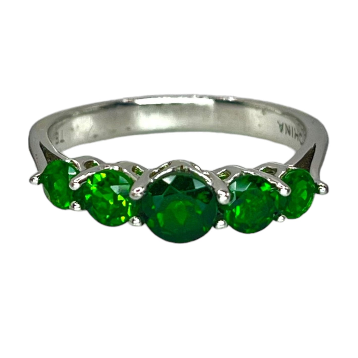 925 Sterling Silver Chrome Diopside Band Ring Size 9 Colorful Green Classic