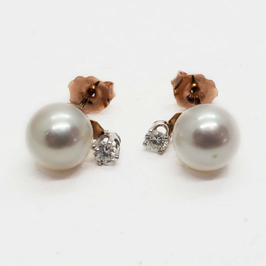 8mm Pearl & Diamond Accent Jacket Stud Earrings 14k Gold