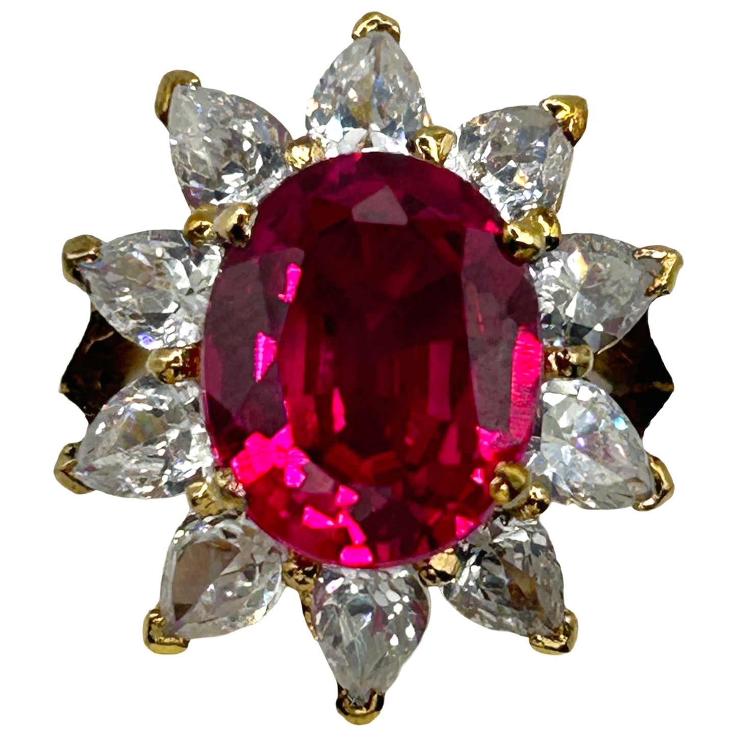 Lab Created Ruby and CZ Starburst Ring Gold Plated 925 Sterling Silver - Size 5