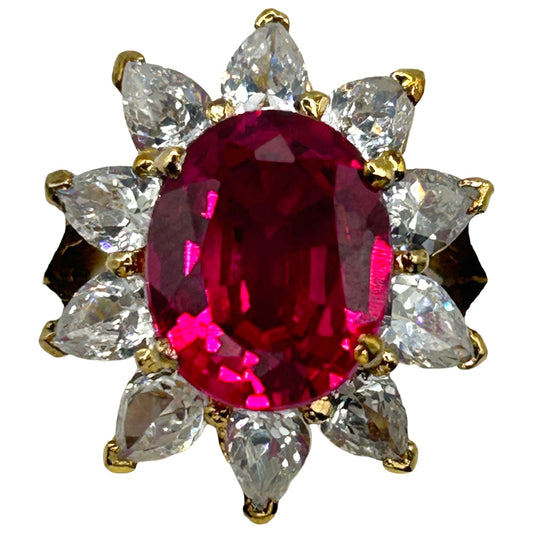 Lab Created Ruby and CZ Starburst Ring Gold Plated 925 Sterling Silver - Size 5