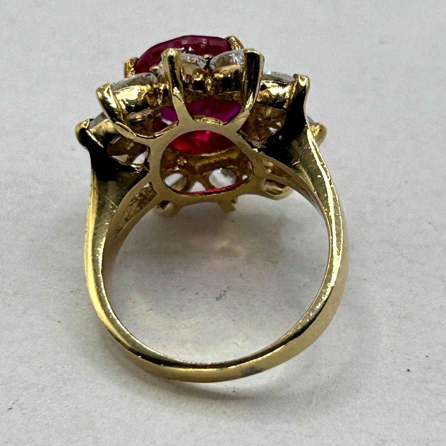 Lab Created Ruby and CZ Starburst Ring Gold Plated 925 Sterling Silver - Size 5