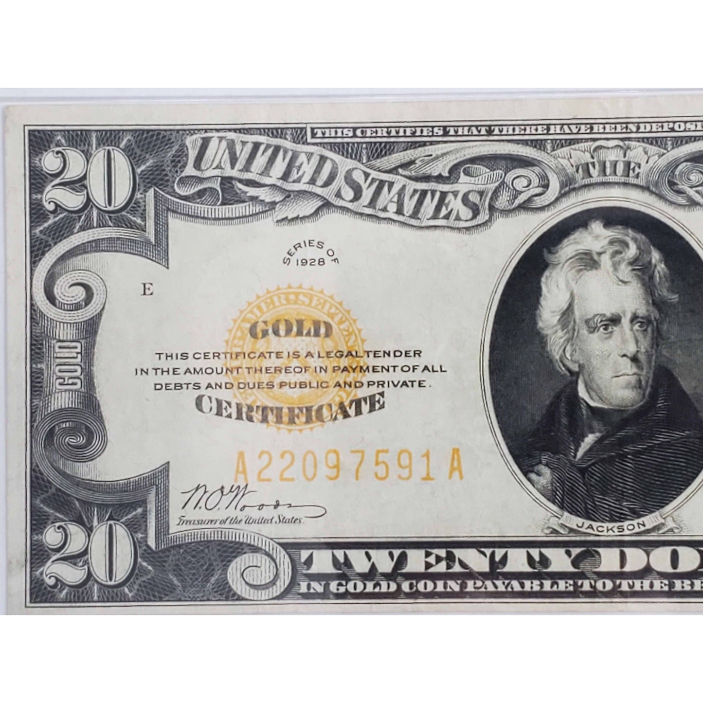 1928 $20 Gold Certificate #A22097591A PMG 35 Choice Very Fine EPQ