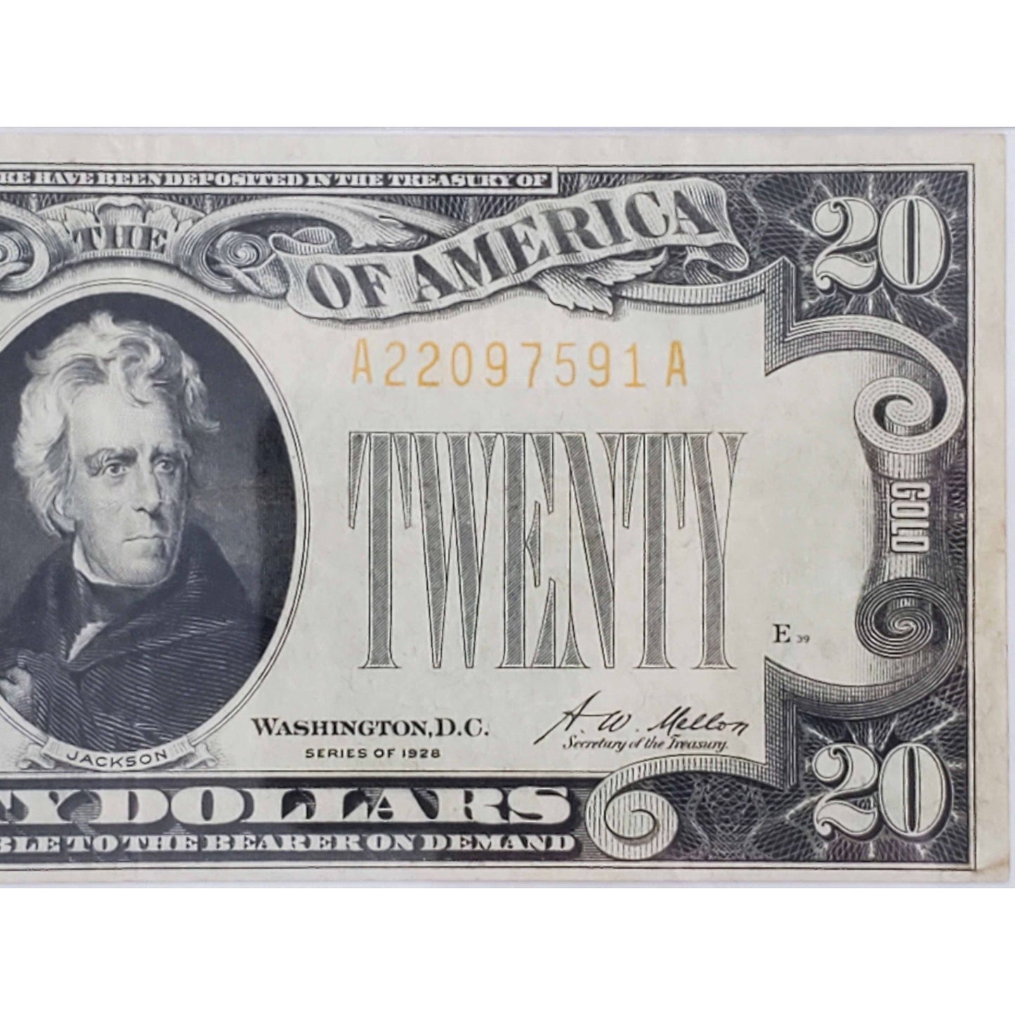 1928 $20 Gold Certificate #A22097591A PMG 35 Choice Very Fine EPQ