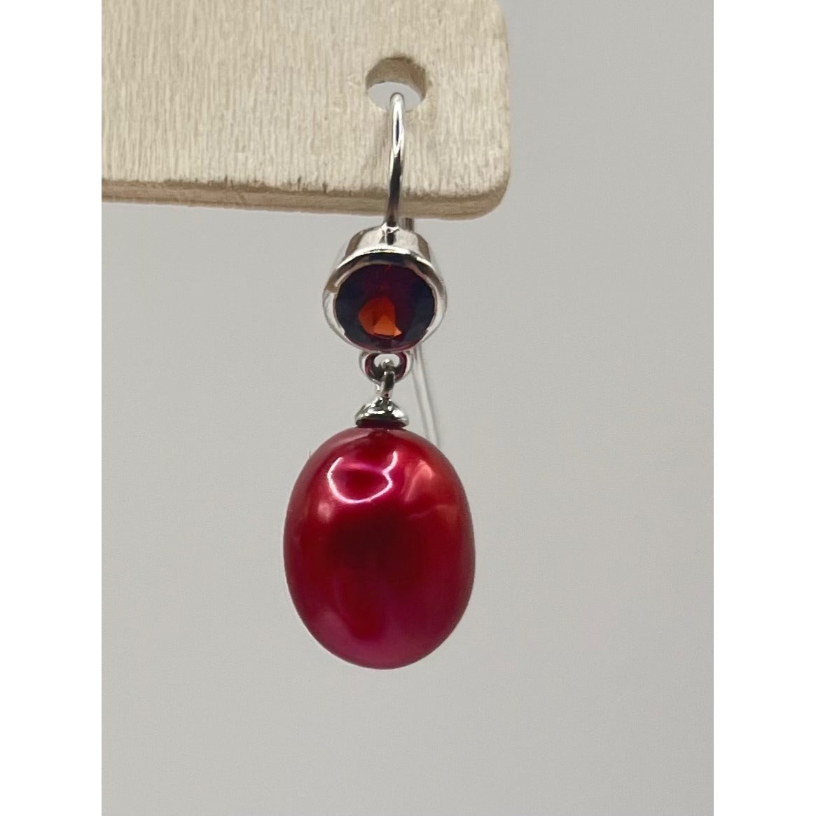 925 Sterling Silver Red Faux Pearl Drop Dangle Earrings Colorful Statement