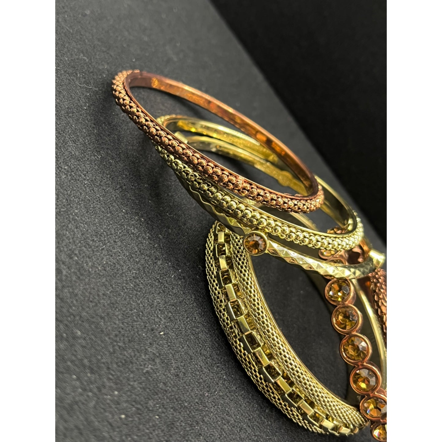 R.J. Graziano Gold Bronze Tone Metal Bangle Bracelets Set of 6 Mesh Mod Textured