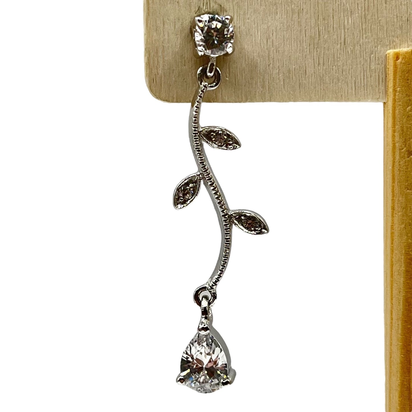 Sterling Silver White Ice Vine Tear Drop Dangle Drop Earrings CZ Formal Bridal